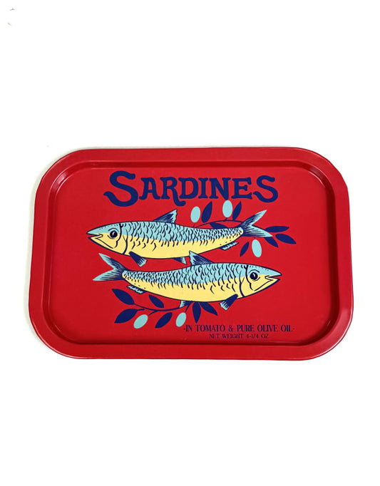 Retro Sardines Tin Serving Tray Red