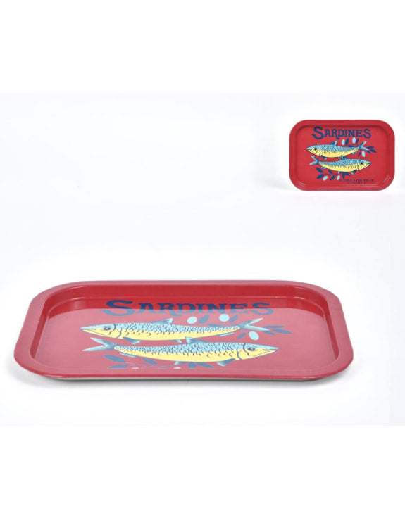 Retro Sardines Tin Serving Tray Red