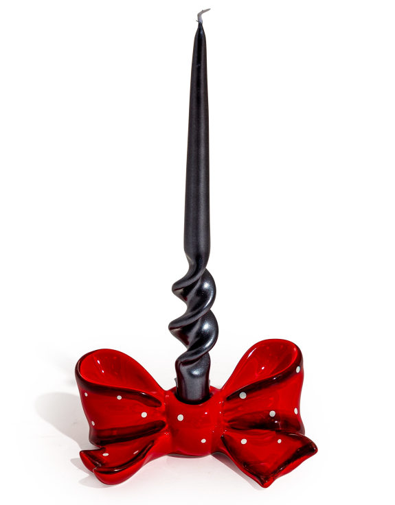 Red Spotted Ribbon Bow Candlestick