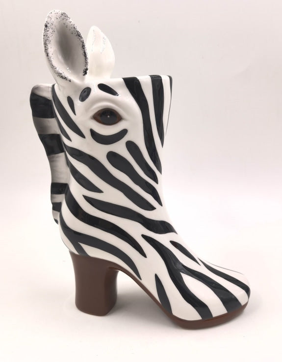 Zebra Head Heeled-Boot ceramic Vase