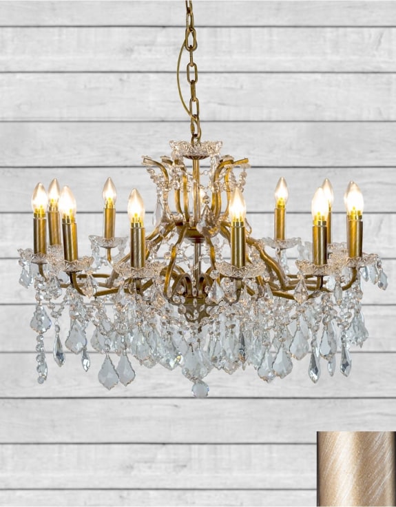 Large 12 Branch Shallow Matt Brushed Gold Chandelier