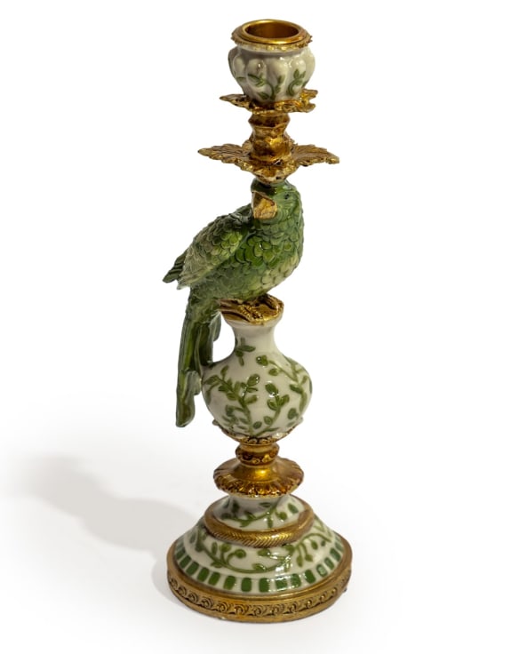 Ornate Parrot Candlestick Green