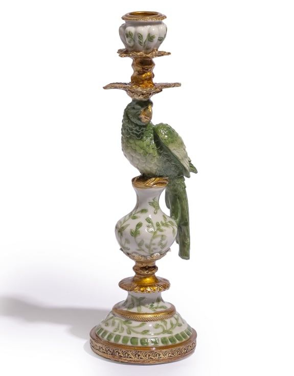 Ornate Parrot Candlestick Green