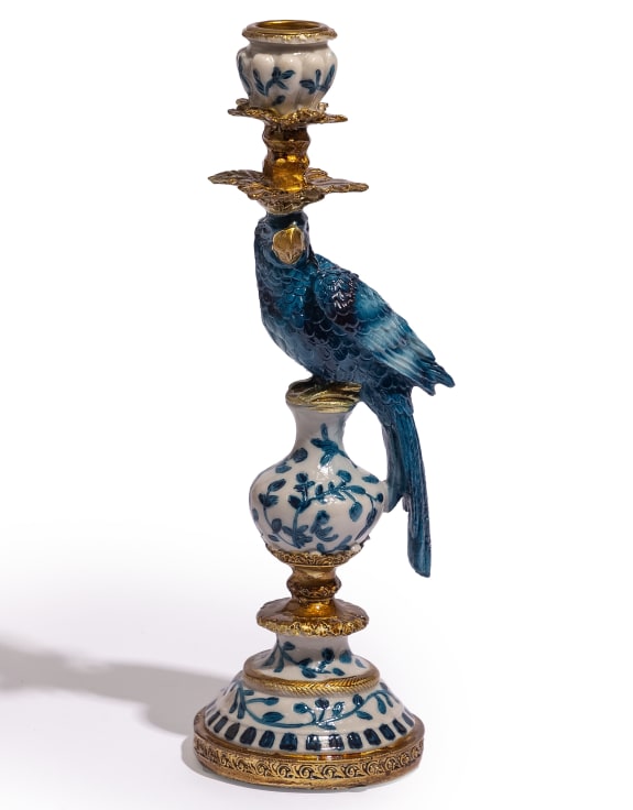 Ornate Parrot Candlestick Blue