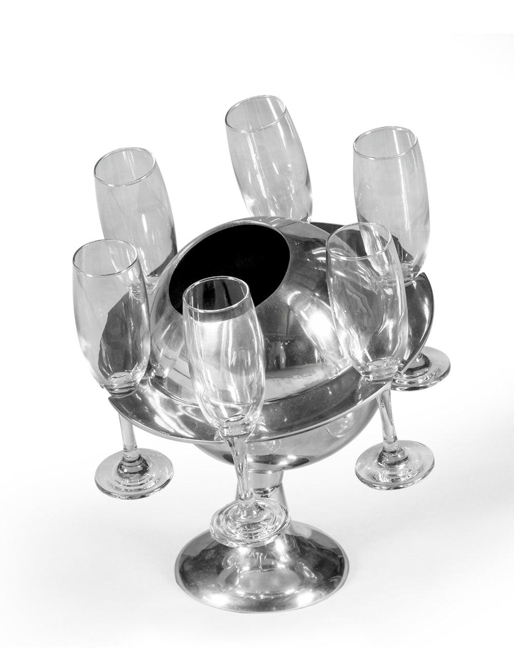 Polished Aluminium Saturn Ice Bucket + 6 Glasses