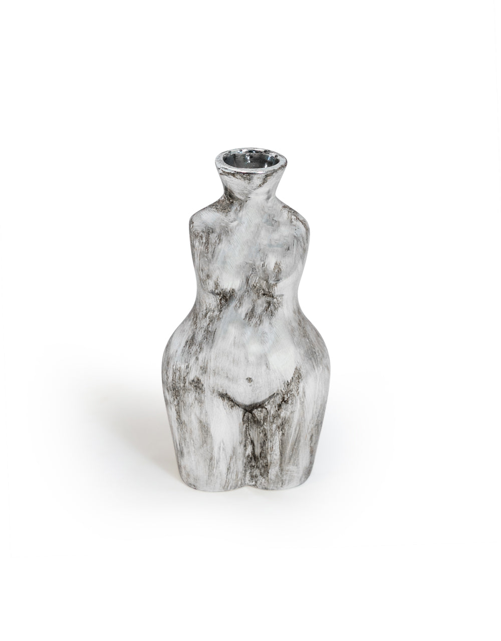 Antique Silver Small Female Body Ceramic Stem Vase