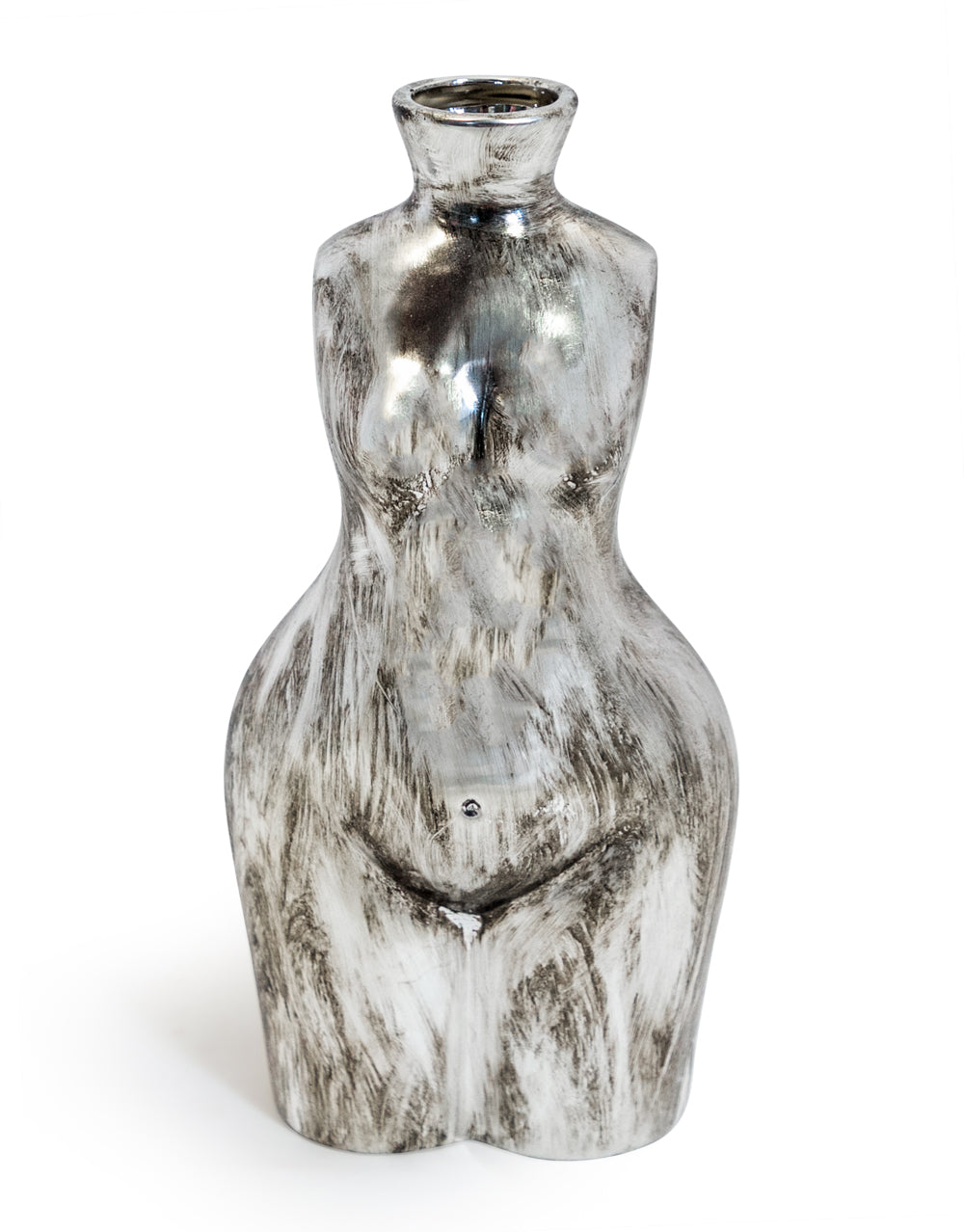 Antique Silver Large Female Body Ceramic Stem Vase