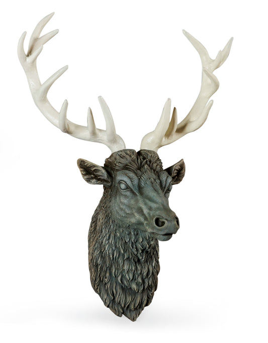 Large Stone Effect Stag Head with Antiqued Antlers