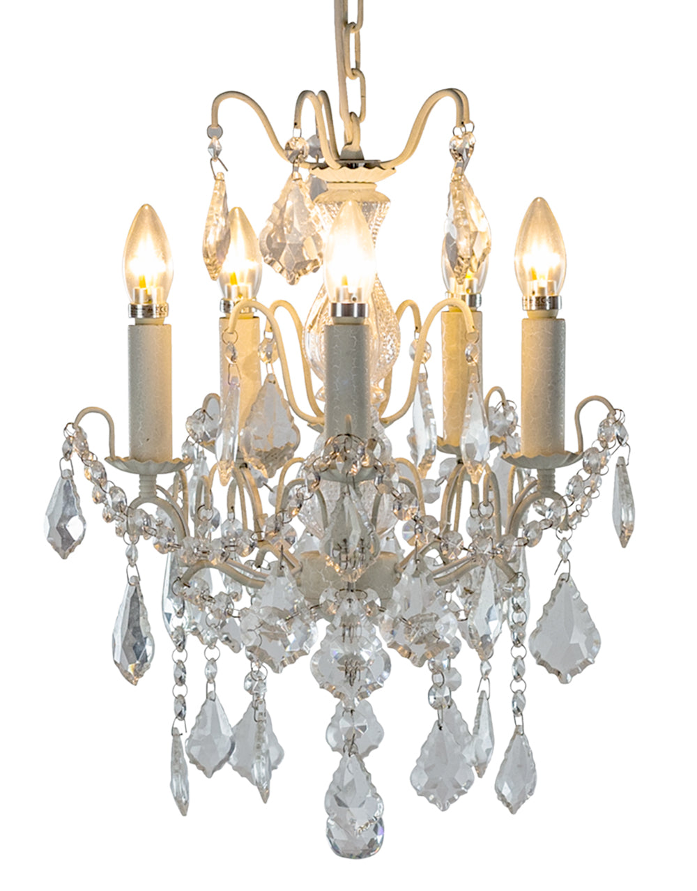 Antiqued Crackle White 5 Branch French Chandelier