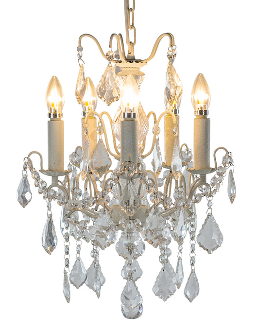 Antiqued Crackle White 5 Branch French Chandelier