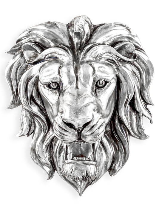 Large Silver Roaring Lion Wall Head