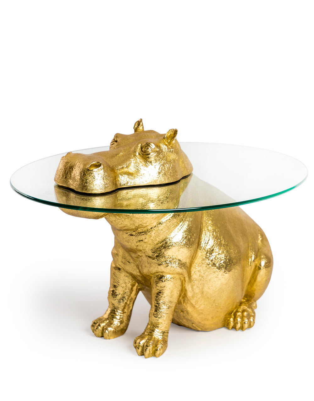 Large Gold Hippo Glass Top Side / Coffee Table