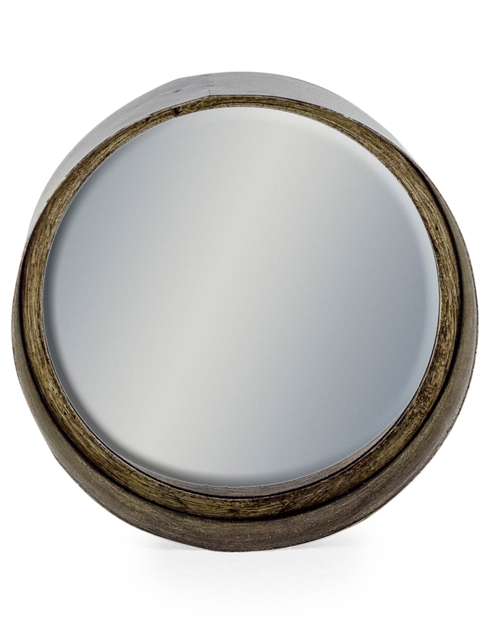 Small Black and Pewter Deep Framed Cylinder Mirror