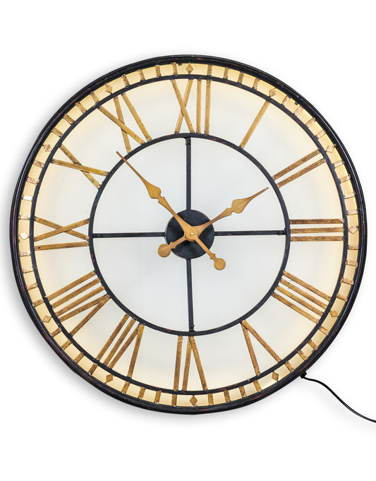 Black and Gold Back Lit Glass "Westminster" Wall Clock