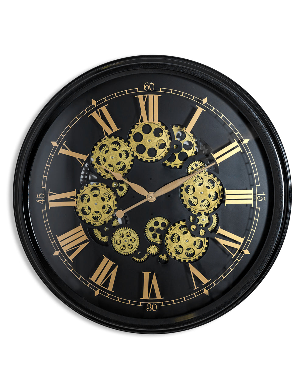Black and Gold Large Moving Gears Clock