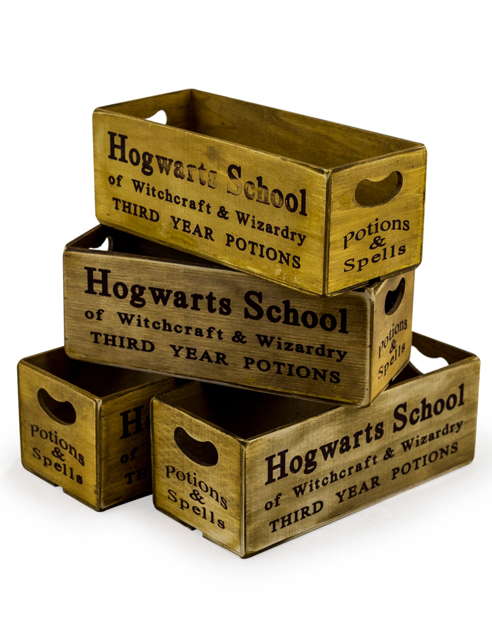 Set of 4 Antiqued "Witchcraft & Wizardry" Wooden Boxes