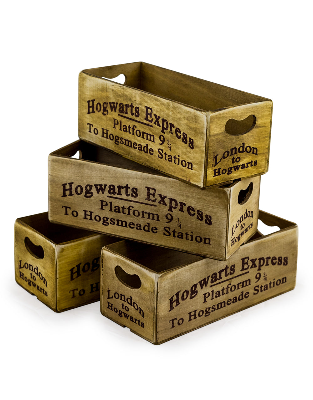 Set of 4 Antiqued "Platform 9 & 3/4" Wooden Boxes