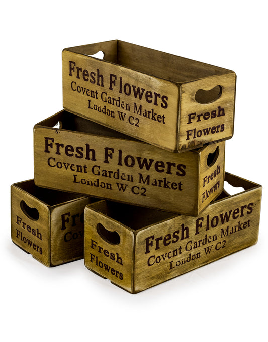 Set of 4 Antiqued "Covent Garden" Wooden Boxes