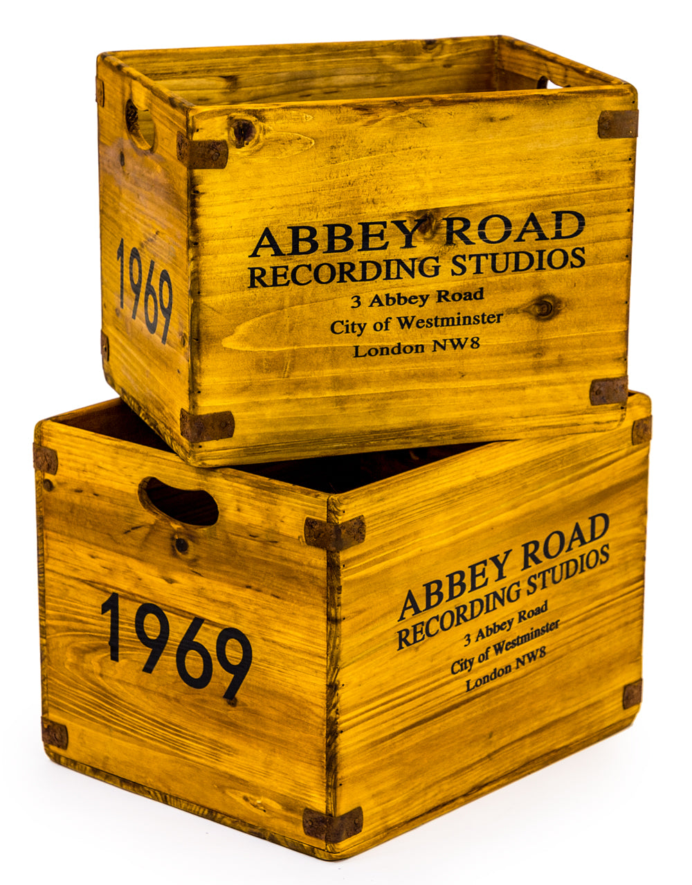 Set of 2 Antiqued Wooden "Abbey Road" LP Record Storage Boxes