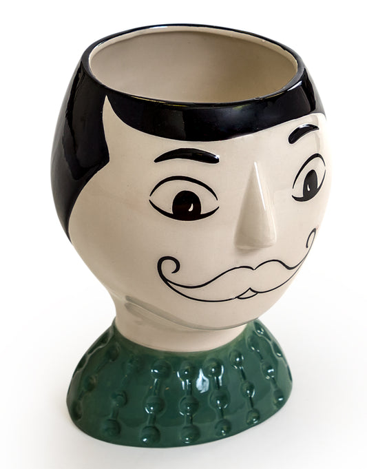 Ceramic Doodle Man's Face Vase - Moustache