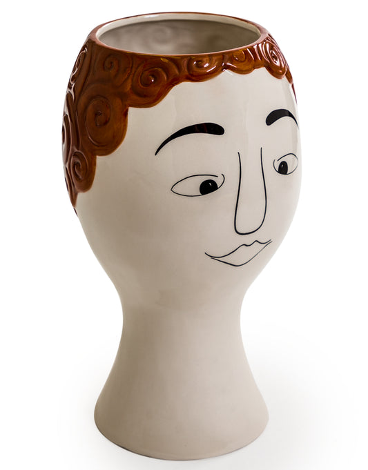Ceramic Doodle Man's Face Vase - Redhead