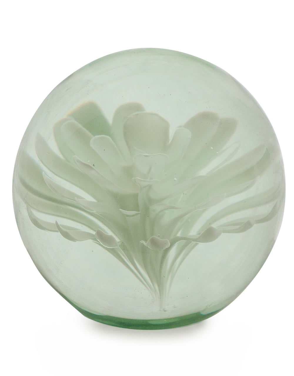 Large White Flower Glass Ball Paperweight with Gift Box