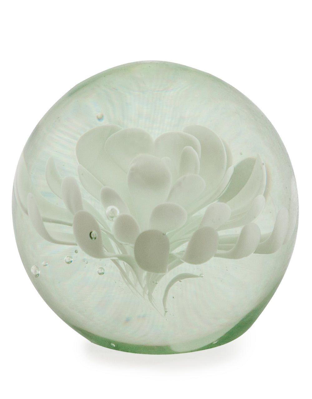 White Flower Glass Ball Paperweight with Gift Box
