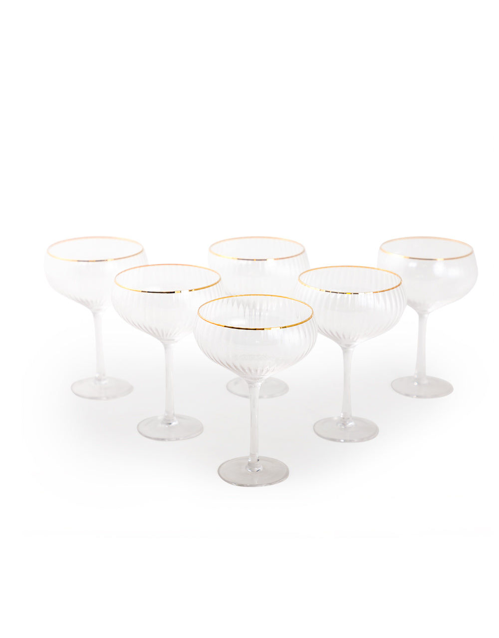Set of 6 Large Traditional Coupe Champagne Glasses with Gold Rims