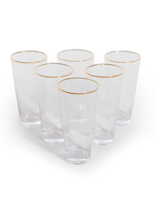 Set of 6 Traditional Highball Glass Tumblers with Gold Rims