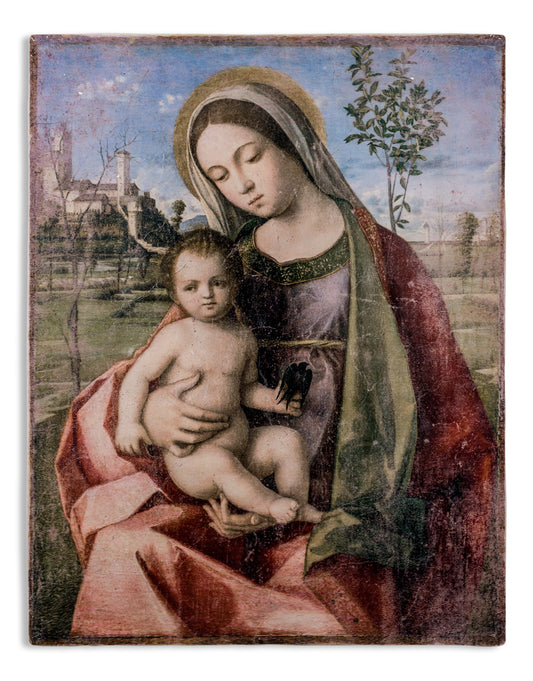 Antiqued Stone Effect Madonna with Child Fresco Style Wall Art