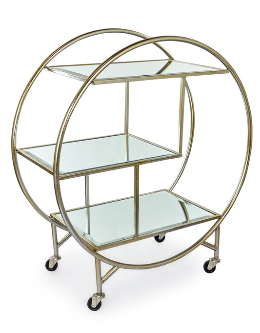 Antique Silver/Champagne Leaf Metal Bar Trolley with Mirror Shelves