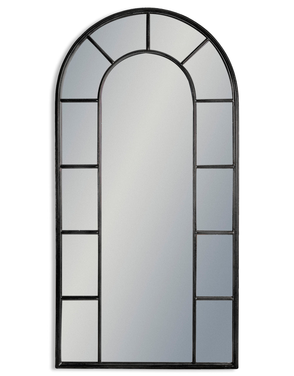 Antique Black Metal Arch Large Window Mirror