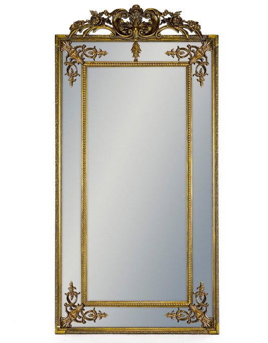 Tall Gold French Mirror with Crest