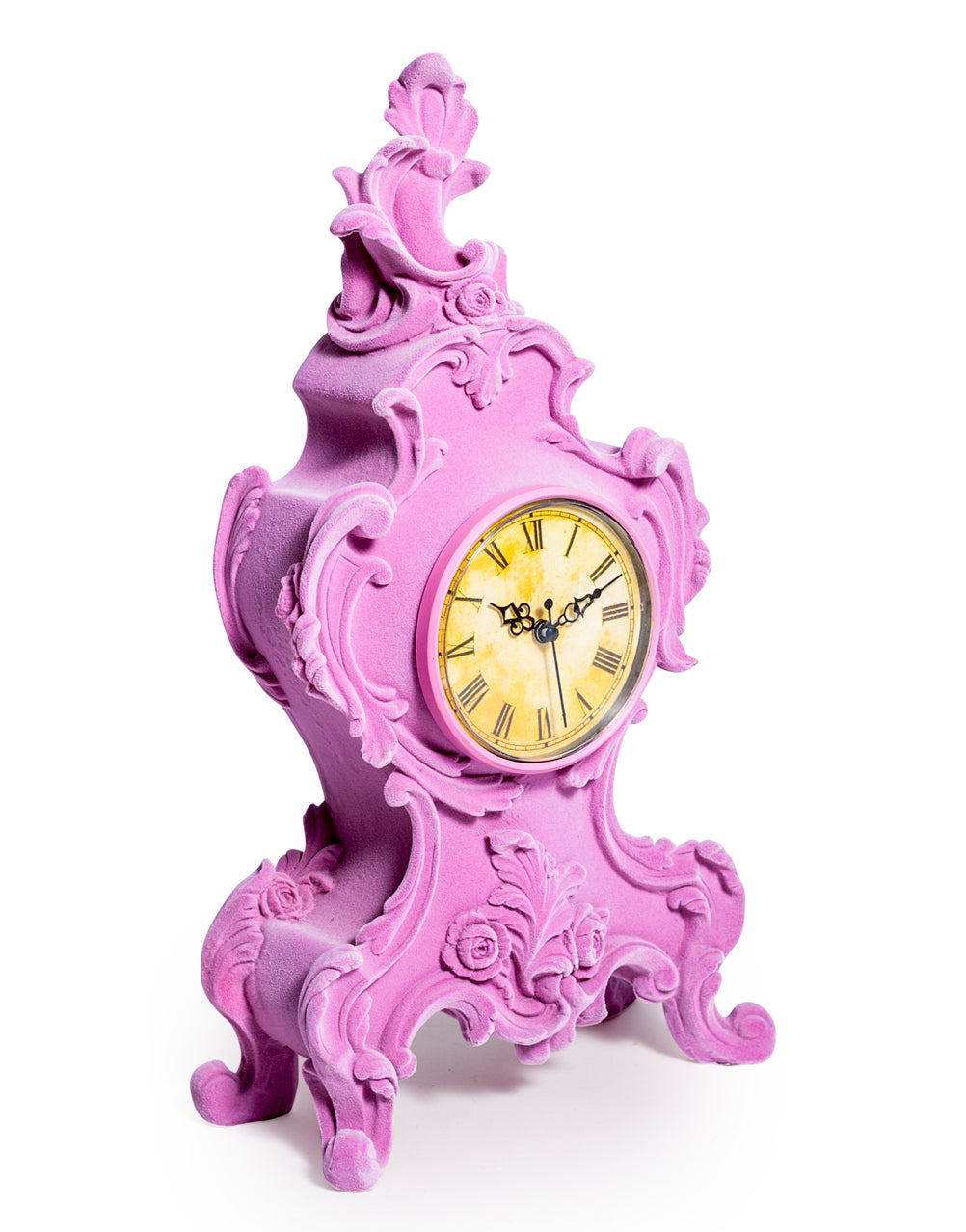 Soft Pink Flock Ornate Mantle Clock