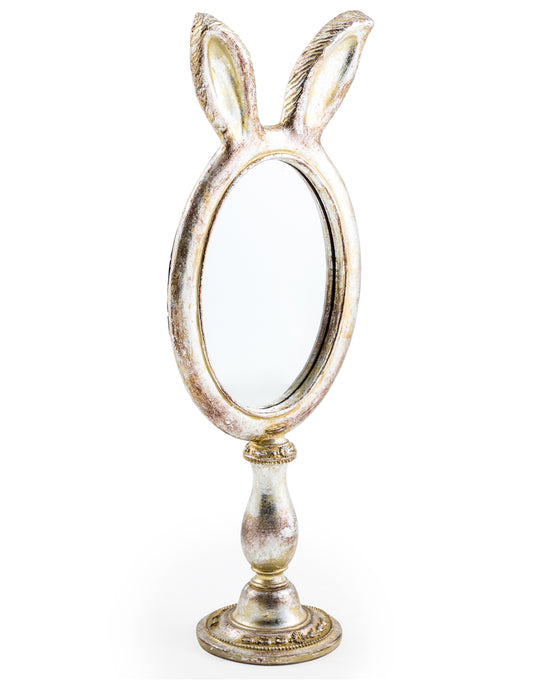 Large Antique Silver Rabbit Ears Table Mirror