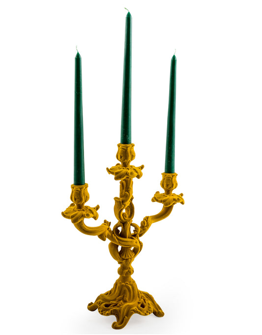 Mustard Yellow Flock Ornate Candelabra