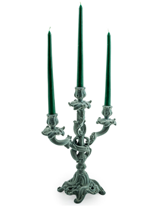 Light Grey/Blue Flock Ornate Candelabra