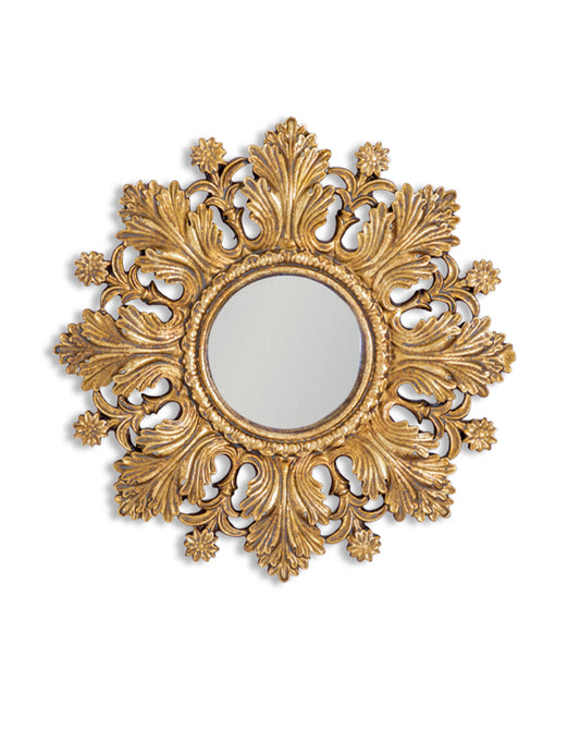 Ornate Antiqued Gold Framed Detailed Convex Mirror