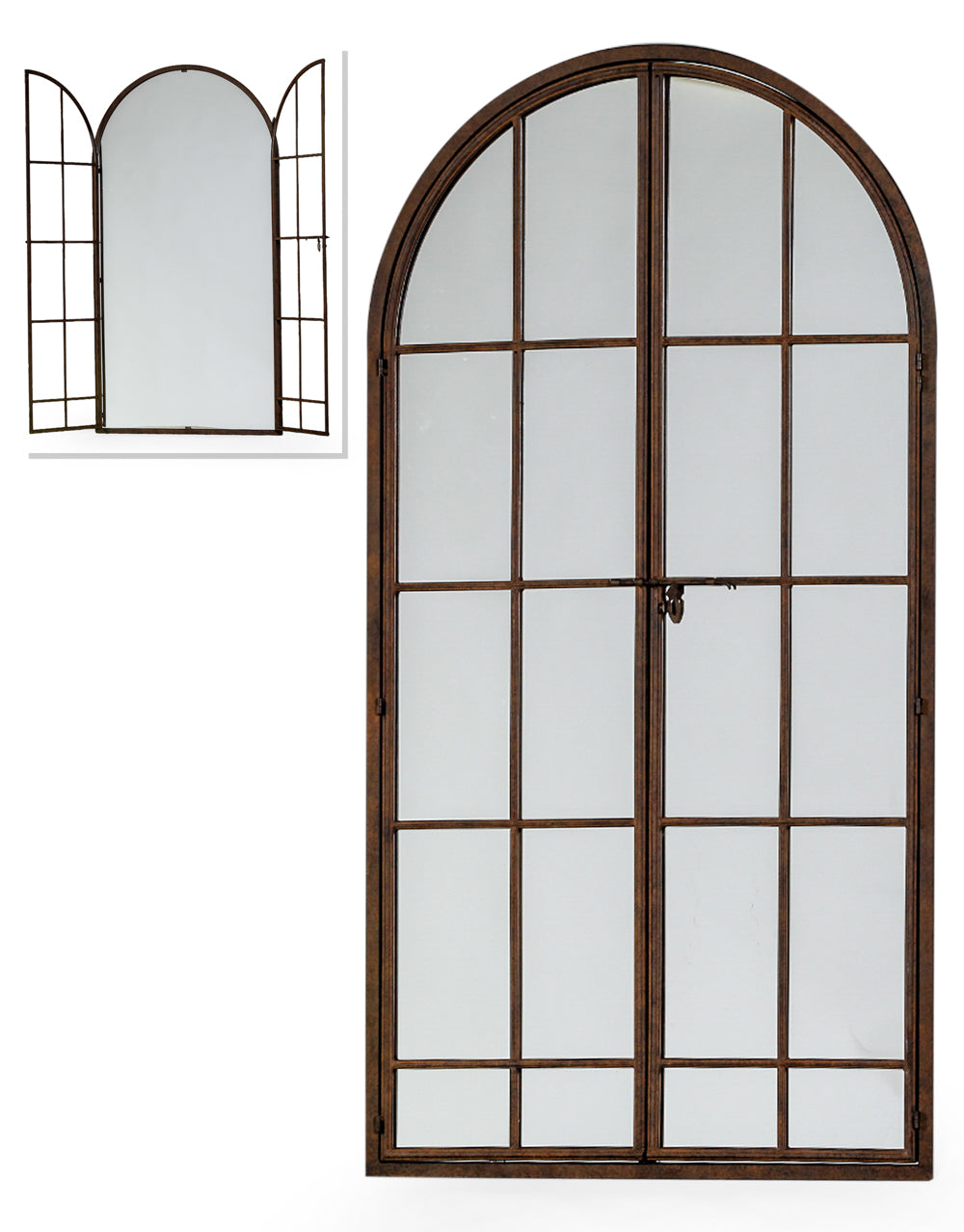Antiqued Iron Large Arch Window Metal Mirror
