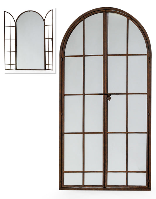 Antiqued Iron Large Arch Window Metal Mirror