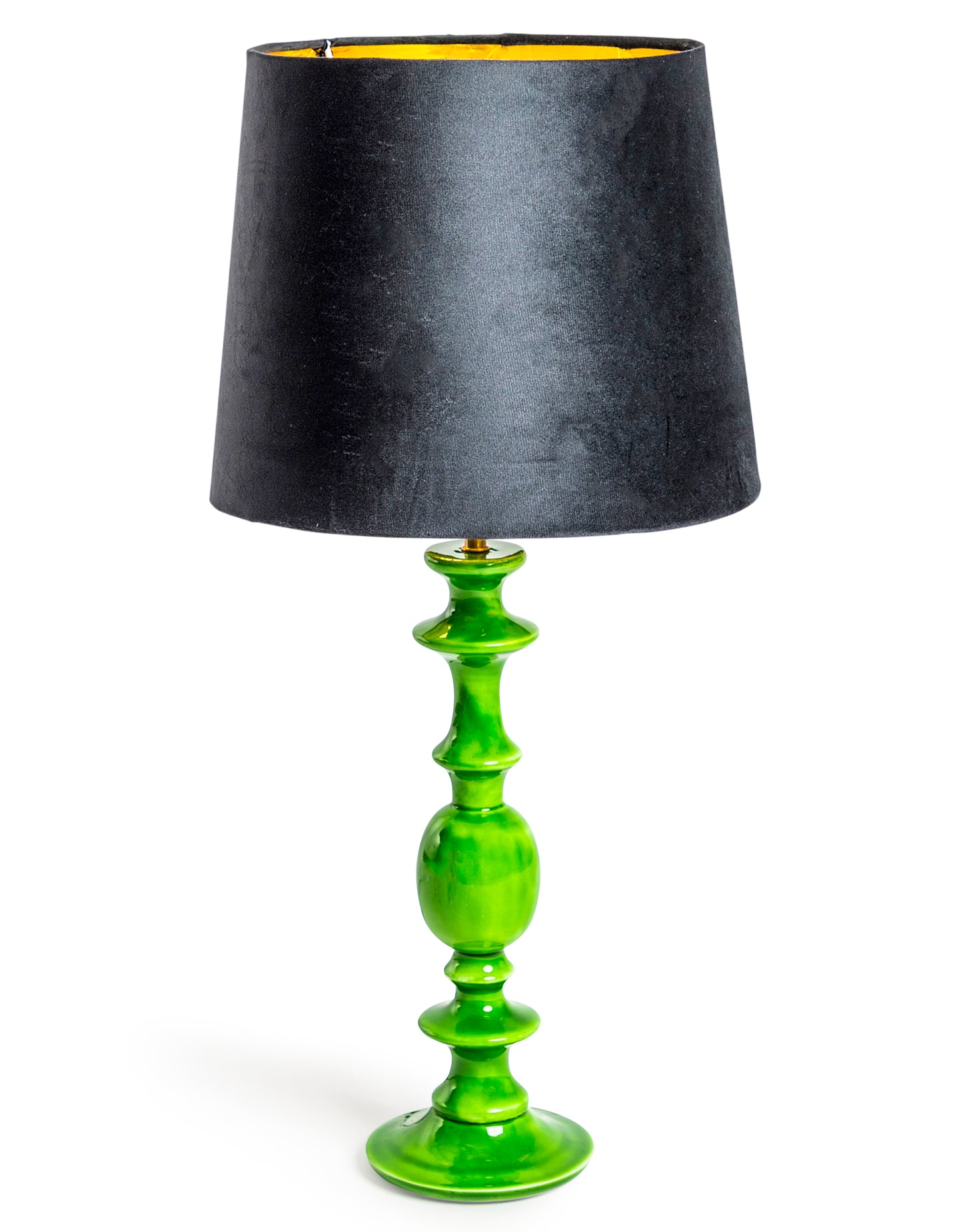 Green Gloss Table Lamp with Metallic-Lined Velvet Shade