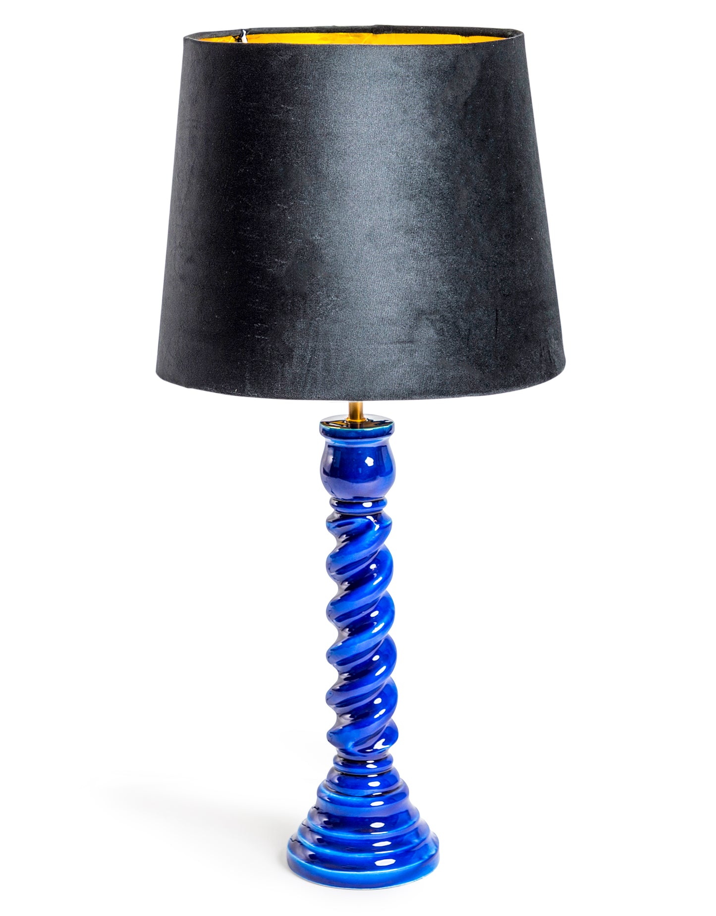 Sapphire Blue Gloss Table Lamp with Metallic-Lined Velvet Shade