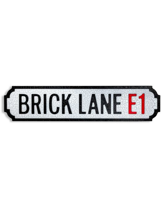 Antiqued Wooden "Brick Lane E1" Road Sign