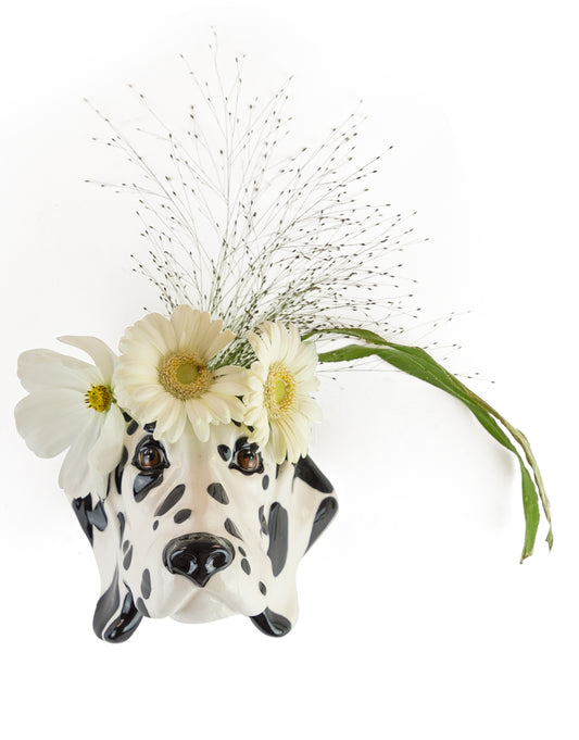 Hand Painted Ceramic Dalmatian Head Wall Sconce Vase