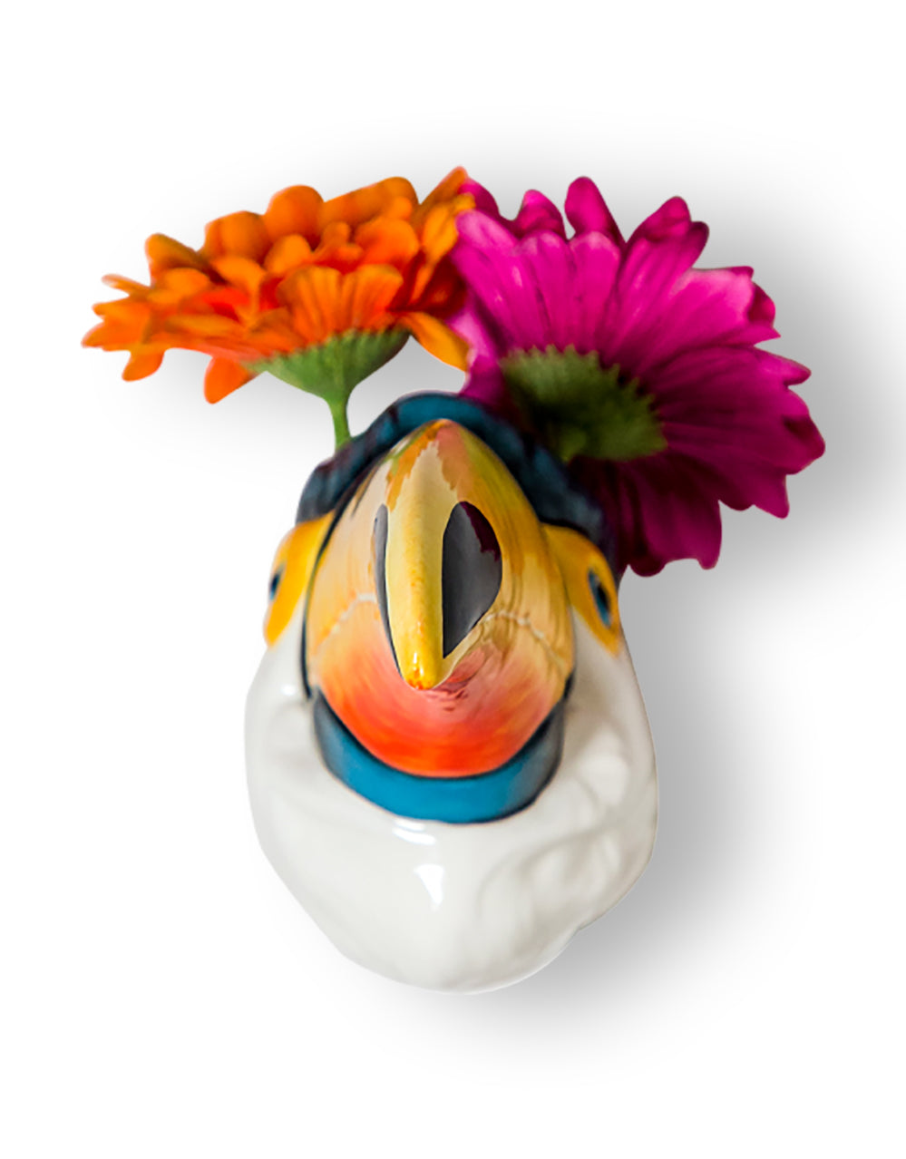 Hand Painted Ceramic Toucan Head Wall Sconce Vase
