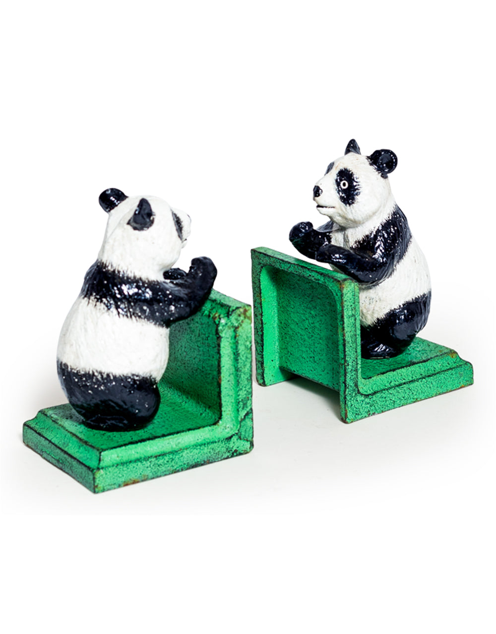 Cast Iron Antiqued Pair of Panda Bookends