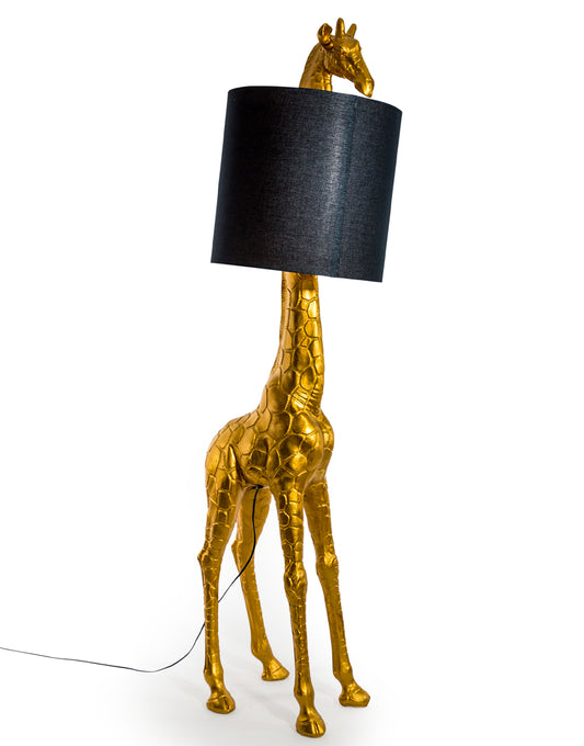 Antique Gold Giraffe Floor Lamp with Black Shade