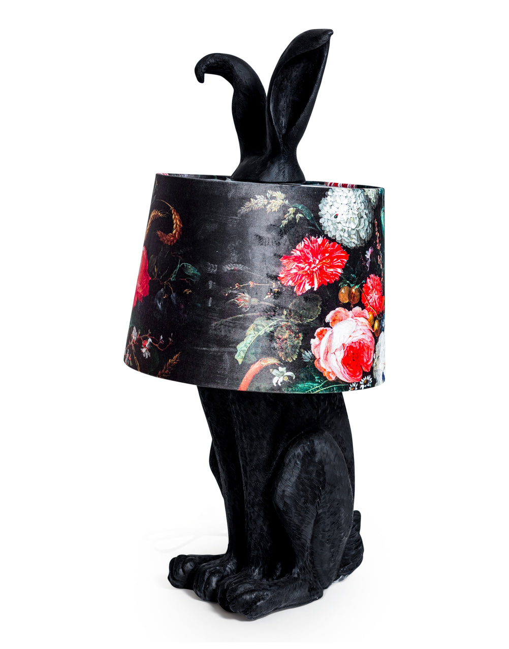 Matt Black Rabbit Ears Lamp with Boho Floral Shade
