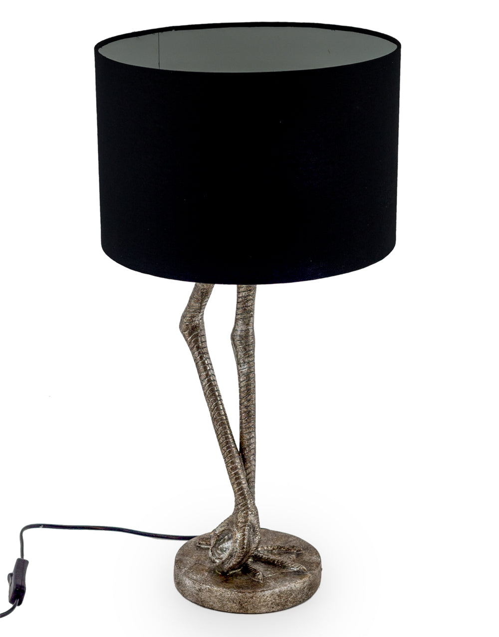 Antique Silver Flamingo Leg Table Lamp with Black Shade