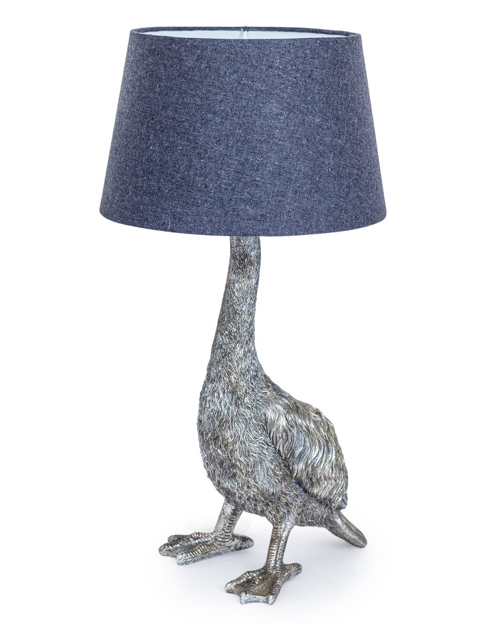 Antique Silver Goose Table Lamp with Grey Shade